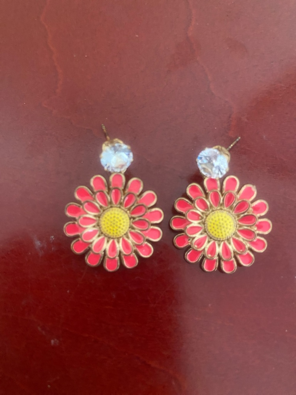 Floral Red & Yellow Daisy Drop Earrings - Women Jewelry
